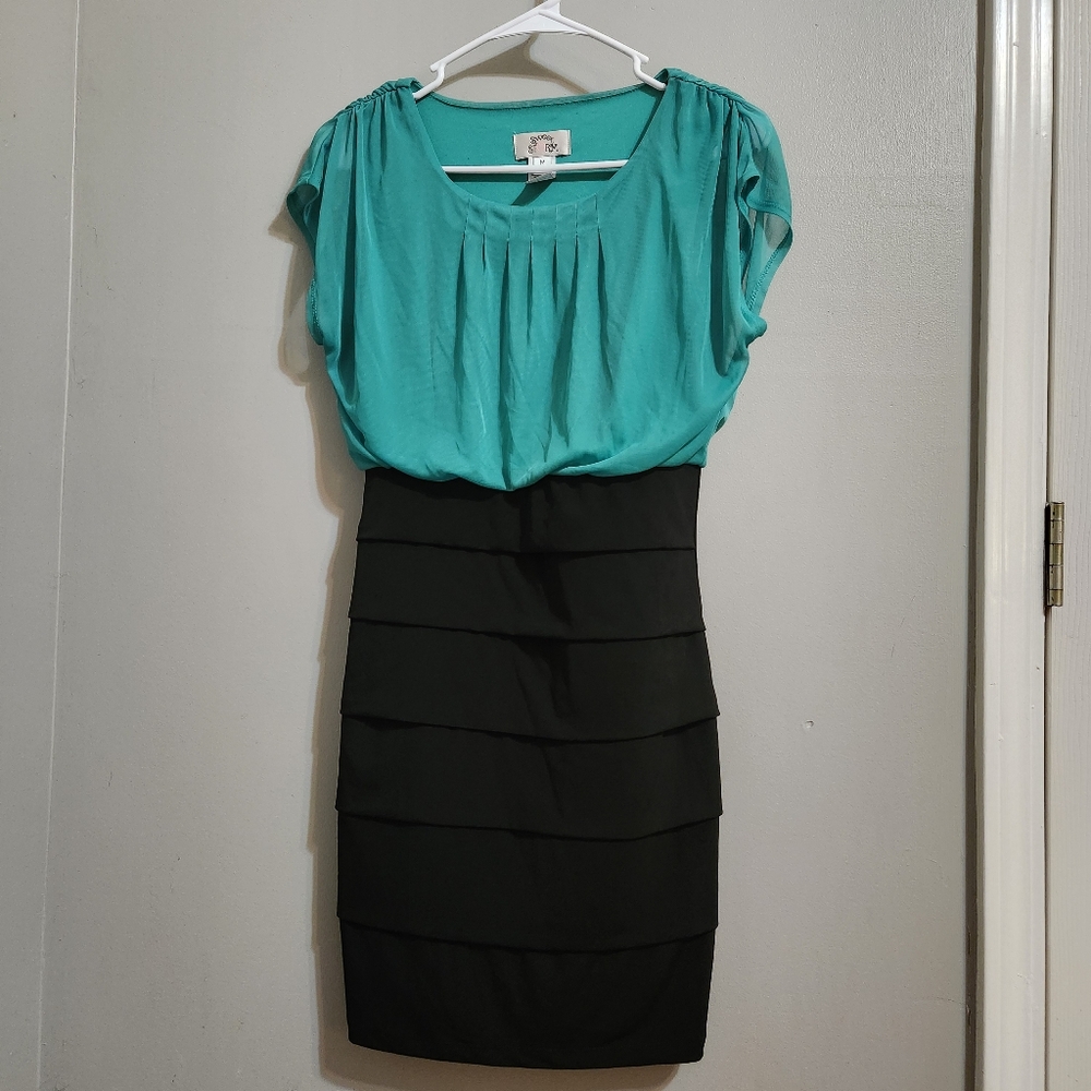Mint top black ruffled bottom dress